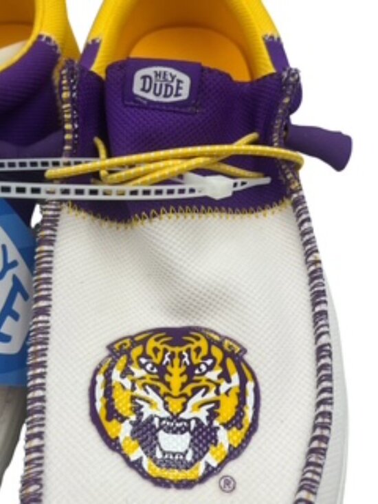 NEW LSU Hey Dude Men’s Wally Funk Size 11 Tri Color Tiger Shoes NWT